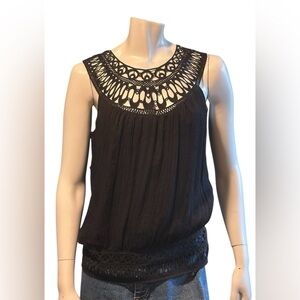 Catherine Malandrino Black Lace Detail Lined Top Size 6